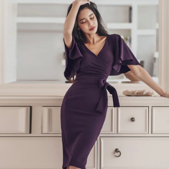 Fancyever Dresses & Skirts - Fancyever-  Deep Purple Flared Sleeve Dress - *Never Been Worn*